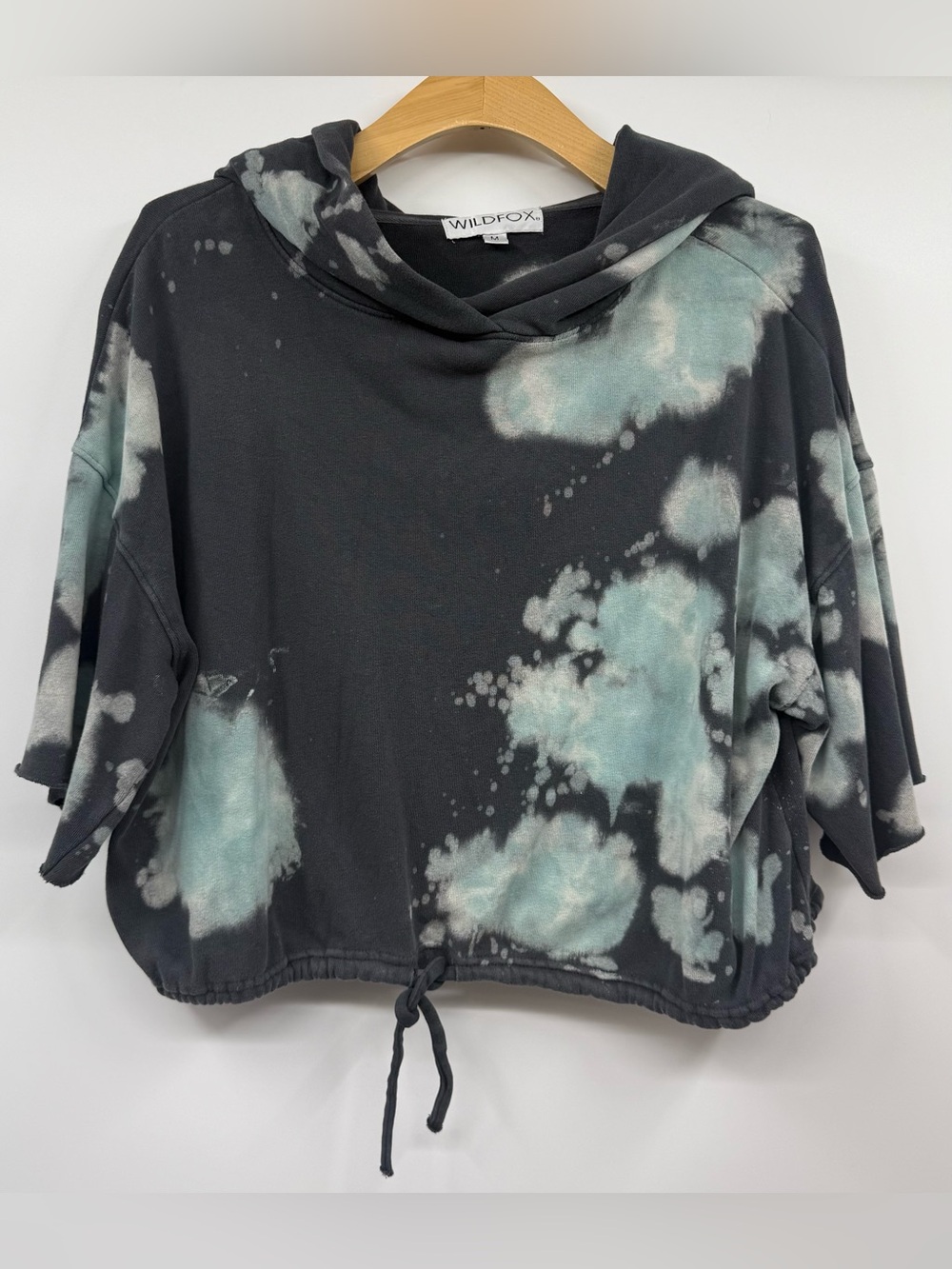 Wildfox Revolve Sweatshirt Cropped Tie-Dyed Hooded Boho Artsy Short Sleeve Med